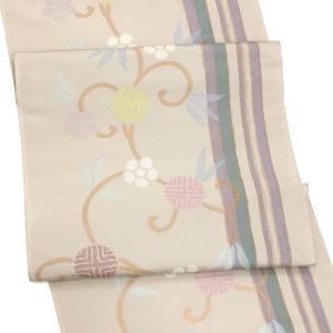 20%OFFセール 帯屋捨松 名古屋帯 灰梅色 ベージュ 正絹 仕立て付き 帯 西陣織 新品 九寸帯 九寸名古屋帯 未仕立て 笹蔓 笹つる間道 反物 絹 no-640