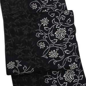 塩瀬名古屋帯 ライトグレー 仕立て付き 正絹 染め帯 唐花草 更紗 京