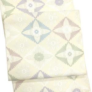 志都香 名古屋帯 正絹 仕立て付き 西陣織 帯 アイボリー クリーム色 新品 九寸帯 花菱 未仕立て 反物 セミフォーマル お茶会 no-686