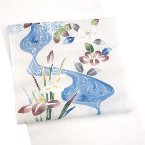 専用★新品◇麻帯 夏帯 麻名古屋帯 西陣織 宮岸織物 本麻 15%クーポンあり 麻名古屋帯 七野 宮岸織物 仕立て付き 夏用 白色 花柄