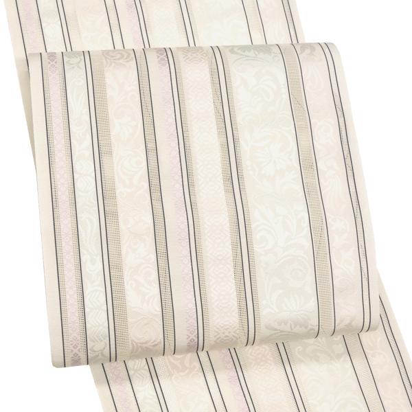 15%クーポンあり 井上絹織 夏博多帯 白 ピンク 仕立て付き 博多織 夏名古屋帯 カジュアル 夏帯...