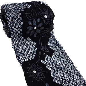 15%OFFセール 絞り浴衣 ゆかた 高級浴衣 藤娘きぬたや 濃紺 本絞り 疋田絞り 新品 購入 販売 未仕立て 反物 綿 カジュアル 伝統工芸品 花 y-196