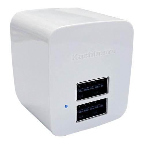 AC/USB充電器 リバーシブルUSB-A 2ポート出力合計2.4A ホワイト(AC027)