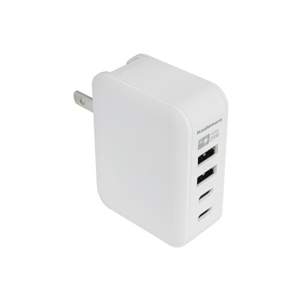 AC充電器 / USB-C 2ポート/USB-A 2ポート合計24W(AC037)