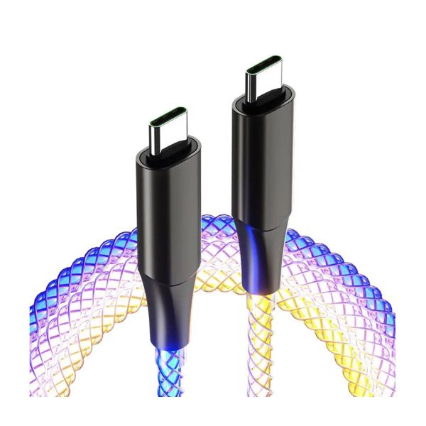 USB充電＆同期ケーブル 1.2m【Type-C - Type-C】レインボーLED(AJ657)