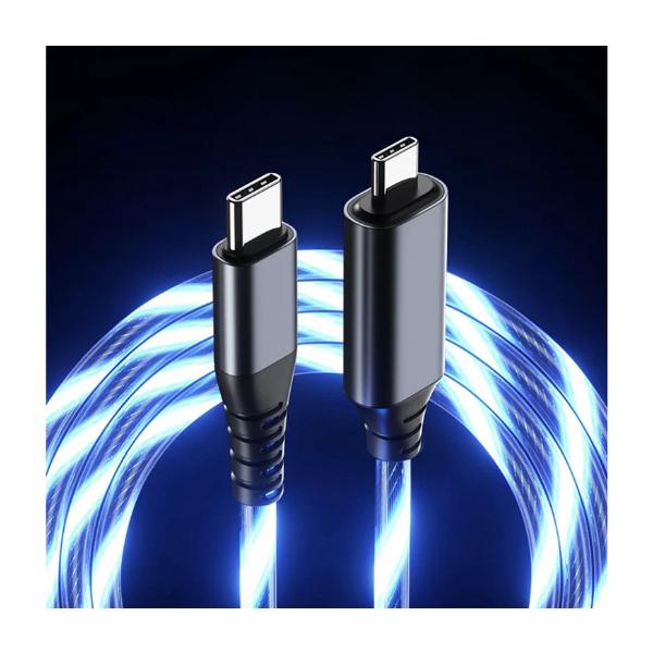 USB充電＆同期ケーブル 1.2m【Type-C - Type-C】ブルーLED(AJ658)