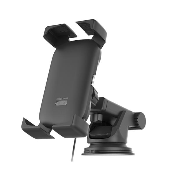 4角のアームでスマホをホールド。縦置き/横置きの調整が可能。 ワイヤレス充電＆自動開閉式ホルダー　吸...