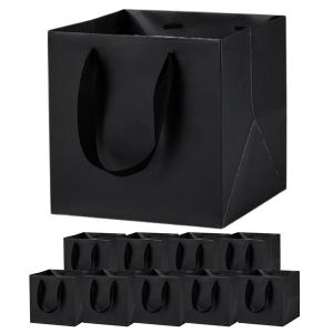 新品 【黒紙袋 75枚セット】 まとめ売り 引出物袋 ギフトバッグ ショップ袋 紙袋 手提げ ギフト用 マチ広 ギフトバッグ 中 黒 正方形 25cm角 10枚