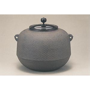 茶道具 炉釜 炉用釜 真形釜 羽付 浜松地紋 菊池政光作 釜鐶付き 茶道