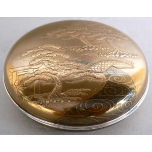 茶道具 香合 面取丸香合 片輪波 青貝入り 縁錫 新井司峰作 丸香合 片輪