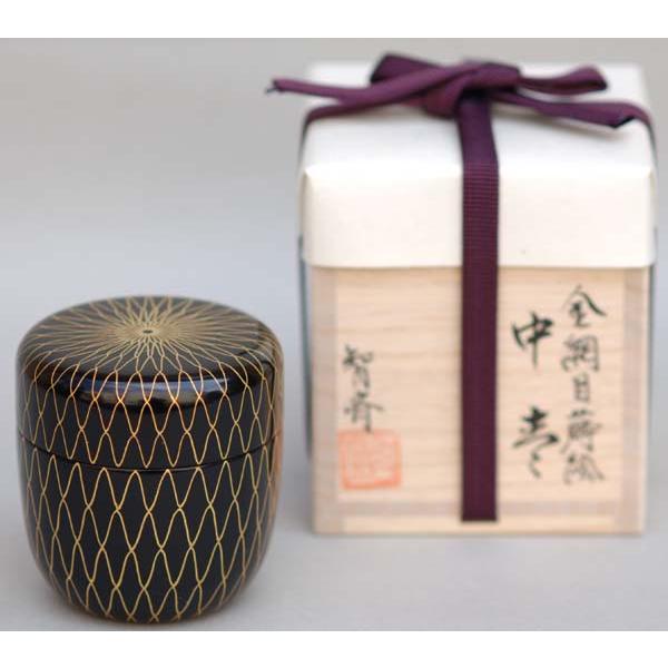 茶道具　中棗　黒金網目蒔絵