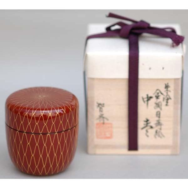 茶道具　中棗　朱金網目蒔絵