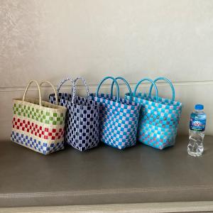 かごバッグ ハンドメイド 手作りキット【PPバンドで編むカゴバック 白紫 ダイヤ柄】 : 福もの