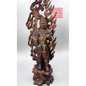 仏像 不動明王 立像 復古 木彫り 仏像火焔光背...の商品画像