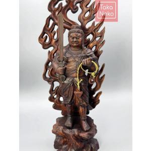 仏像 不動明王 立像 復古 木彫り 仏像火焔光...の詳細画像1