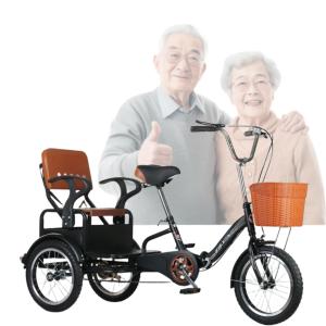 大人用三輪車、三輪折りたたみ自転車、前後二層ブレーキレジャー輸送タンデム自転車、後部隠しフードバスケット大型ペダル三輪車、最大積載量180kgのレジャー旅｜katenki