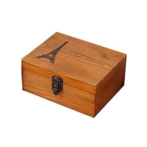 ビンテージ風 ナチュラルな 木製 鍵付き 小さめ 収納ボックス 木箱 オシャレ雑貨