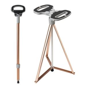 ステッキチェア 折りたたみ杖 超軽量 登山杖 アルミ製 3脚 杖 椅子
