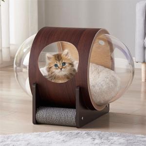 猫用ベッド 猫 宇宙船 透明 ペット ハウス 木製 キャットハウス クローコラム付き クッション付き お手入れ簡単 猫用 小型犬用 ペット休憩所 オールシーズン 組