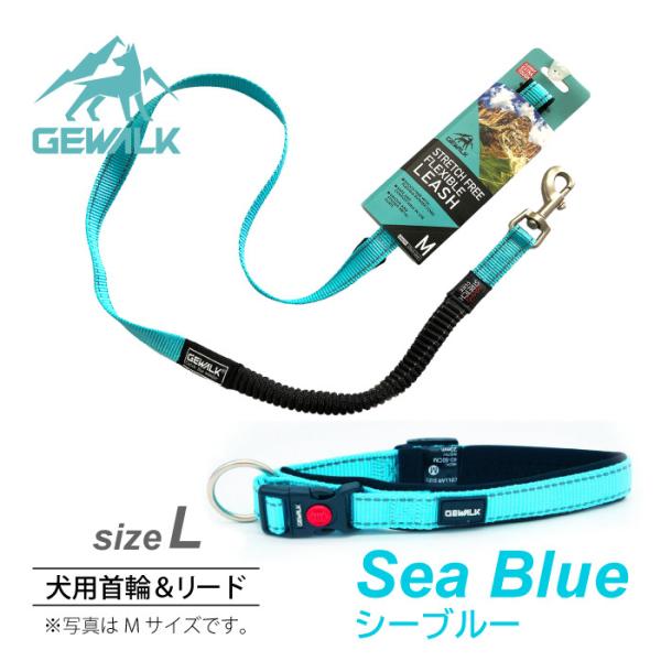 GEWALK　首輪　＆　リード　セット　シーブルー　サイズL（体重60kgまで／首回り50cm〜60...