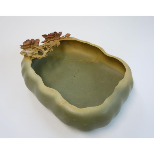 R7-01刻牡丹緑端筆洗 29X22XH6.8cm