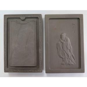 DL-06】楕円紫端蘭亭硯 22.0x15.2xH8.0cm 天地蓋 : 華東貿易 中国製