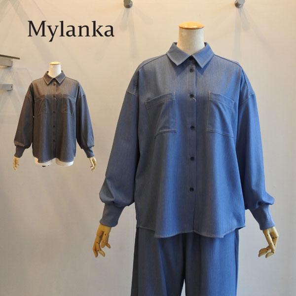 ミランカ　デニムライク袖口リブブラウス　シャンブレー生地　別売りでセットアップになるボトムあり　M1...