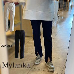 ミランカ　前スリットパンツ　ストレッチツイル　ストレッチパンツ　洗濯機可　M39102　あすつく　mylanka　新作春夏物　ファスサンファール　｜katoreya-fukui