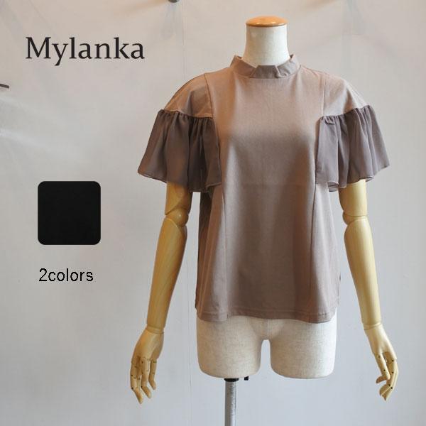 SALE　50％OFF　ミランカ　異素材ドッキングカットソー　袖シフォン　袖コンシャス　M89307...