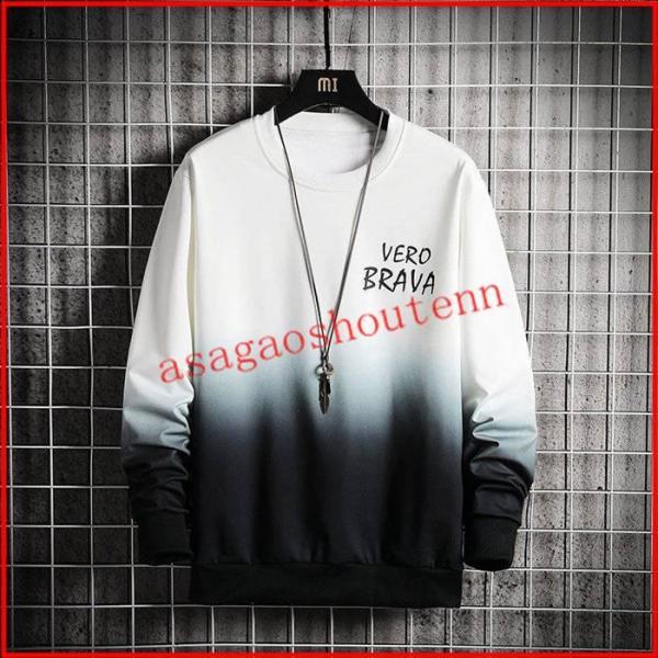 トレーナー 長袖 メンズ おしゃれ 切り替え グラデーション 英文字 カジュアル 春夏 プルオーバー