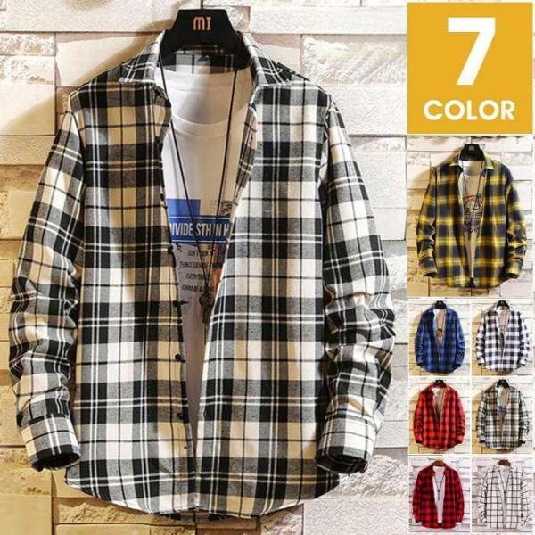 チェックシャツ 開襟シャツ カジュアルシャツ メンズ ネルシャツ チェック柄 長袖シャツ 服 お洒落...