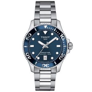 Tissot ティソ Seastar 1000 シースター クォーツ・クロノグラフ腕時計 300ｍ防水 36ミリ ミラネーゼブレスレット ダイバーウォッチ（blu)