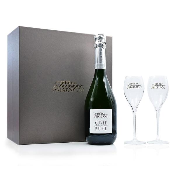 【シャンパン＆グラス2脚セット】ピエール ミニョン キュヴェ ピュール ゼロ ドサージュ｜ギフト・プ...