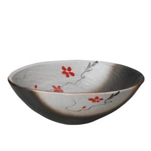 信楽焼手洗い鉢 赤花絵小判型手洗鉢 しがらき 陶器 和風 和 ボウル ボール