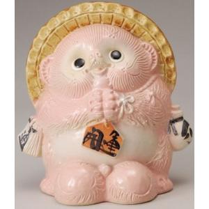 信楽焼の置物 中古 風水お願い狸 ピンク しがらき 陶器 和風 玄関 たぬき 雑貨 オブジェ 送料無料 おしゃれ 贈り物 フィギュア かわいい 動物