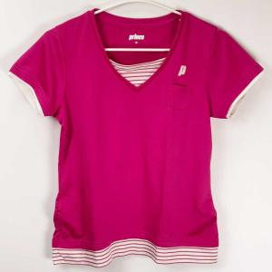 【中古】プリンス ドライシャツ プラシャツ 半袖シャツ ポロシャツ M ピンク レディース Prince テニス バドミントンウェア