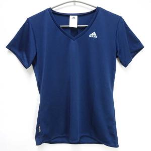 【中古】アディダス W D2M トレーニング 半袖 プラシャツ ドライシャツ M ネイビー レディース ADIDAS スポーツウェア｜kaucowking