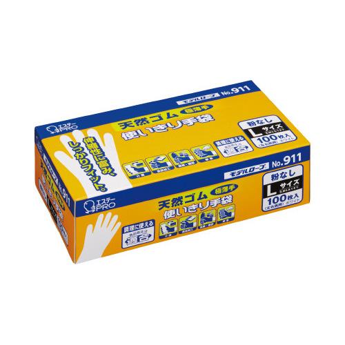 エステー ＮＯ．９１１天然ゴム使い切り手袋　Ｌ　１００枚入