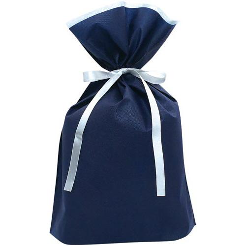 フロンティア 不織布巾着バッグ底マチ付ネイビーＬ　１０枚入