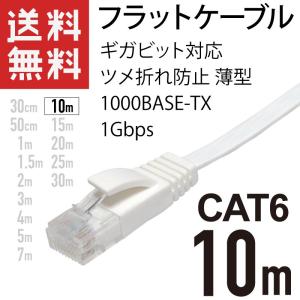 LANケーブル フラット 10m ギガ対応 CAT6 ツメ折れ防止 薄型