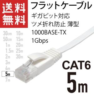 LANケーブル フラット 5m ギガ対応 CAT6 ツメ折れ防止 薄型
