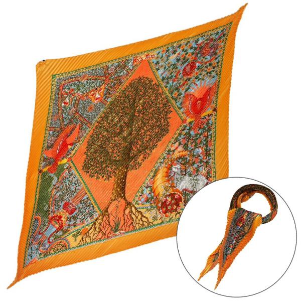 極美品 エルメス スカーフ HERMES プリーツ カレ プリーツスカーフ ひし形 ダイヤ型 シルク...