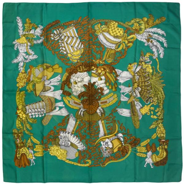 エルメス スカーフ HERMES カレ90 90cm シルク 100％ chapeau 脱帽 グリー...