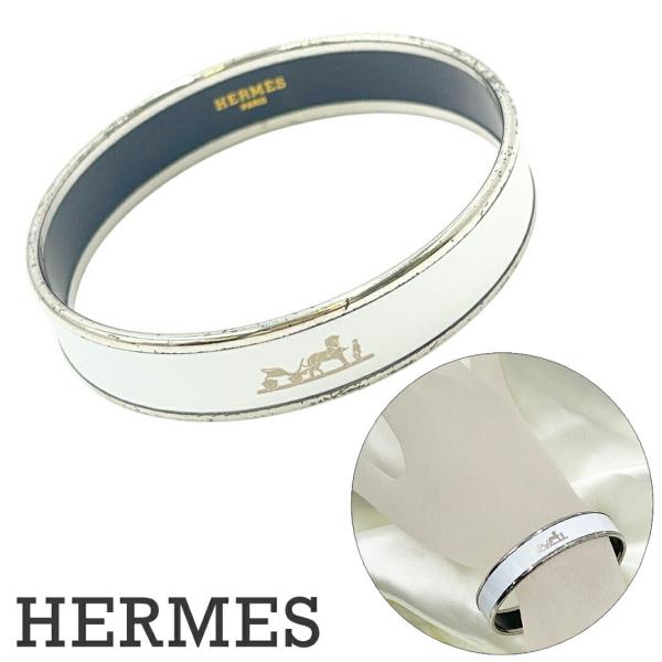 エルメス バングル HERMES ブレスレット エマイユ エナメルブレスレット ホワイト シルバー ...