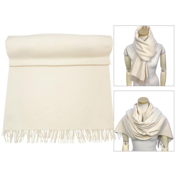 エルメス ショール HERMES マフラー カシミヤ 100％ ホワイト フリンジ 大判 ロゴ刺繍 ...