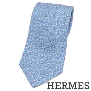 HERMES（エルメス） ネクタイ Hロゴ シルク100％ ブルー 剣先幅8cm