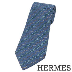 HERMES（エルメス） 新品同様 ネクタイ ブルー 青 シルク 波柄 波 100