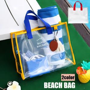 ビーチバッグ プールバッグ 男の子 女の子 子供 キッズ バッグ 手提げ トートバッグ スクエア クリア 透明 透け感 水着入れ 英字 スイムバッグ