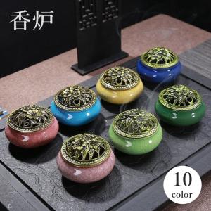 香炉 蓋付き 陶器 ふたつき お香 香皿 線香立て 仏具 アンティーク風