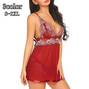 ベビードール Tバックショーツ 2点セット レディース 女性用 インナー 下着 ランジェリー セクシー ミニ丈 Vネック キャミソール レース 透け感